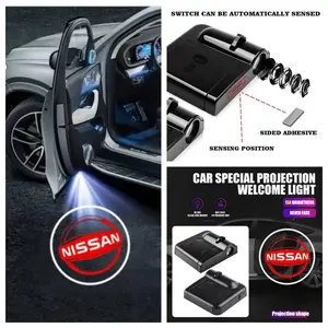 4-Pack Nissan Logo Car Door LED Welcome Projector Lights, Compatible with Nissan Altima/Maxima/Rogue/X-Trail Series Vehicles, Peel-and-Stick Non-Destructive Drill-Free Waterproof Courtesy Lights