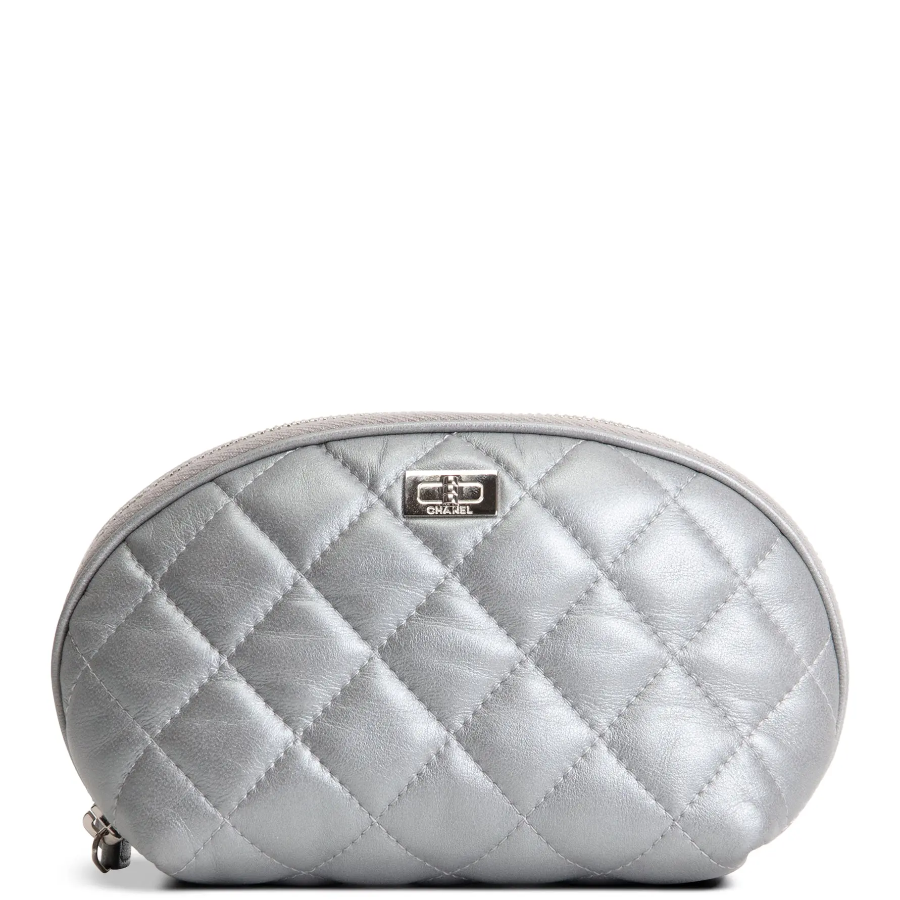 Pre-owned CHANEL Quilted Calfskin Leather Clutches and wristlets Clutches & Wristlets Silver Quilted Leather Reissue Cosmetic Pouch
