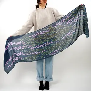 Floral Scarf for Women – Book-Inspired Soft Cotton Shawl | Lightweight Crinkle Wrap | Vintage Style Hair Scarf | Elegant All-Season Sarong | Purple Flower Pattern | Literary Gift for Readers