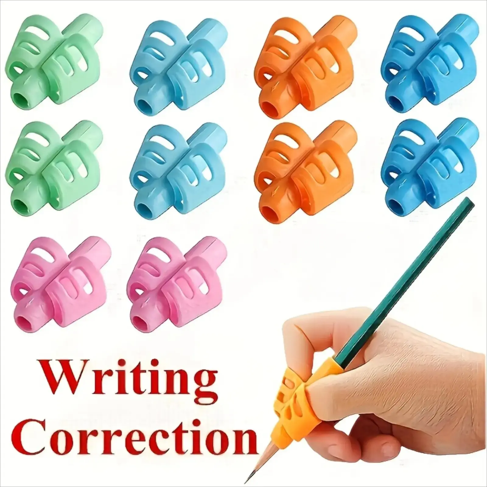 4Pack Ergonomic Pencil Grips Colorful Posture Correction Writing Aid Universal Fit Left & Right Hands Suitable For Pencils Pens Art Brushes For Kids Students Study Office Daily Writing Practice School Supplies Gift