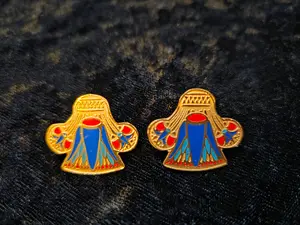 21k Gold Plated Handmade Egyptian Triple Lotus Flower Earrings - Tri Color