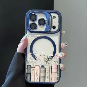 Floral Bookshelf Lightweight Pattern Phone Case, Shockproof Camera Ring Stand Heavy Duty Clear Phone Case Compatible With iPhone 17 16 15 14 Plus 13 Pro 12 11 ProMax 17Air 17 ProMax & Samsung S26 S25 Ultra, Camera Lens Protector Phone Accessory
