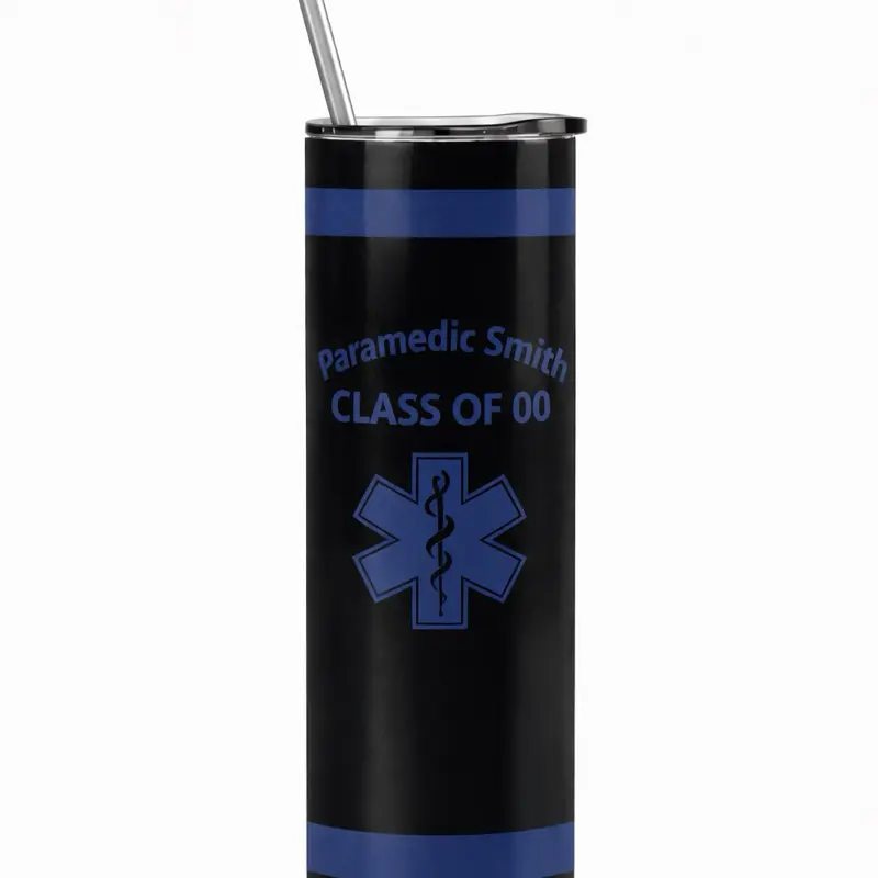 Paramedic Graduation Tumbler 20oz Personalized EMT Gift with Blue Stripe and Star of Life Design