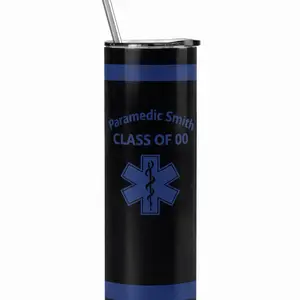 Paramedic Graduation Tumbler 20oz Personalized EMT Gift with Blue Stripe and Star of Life Design