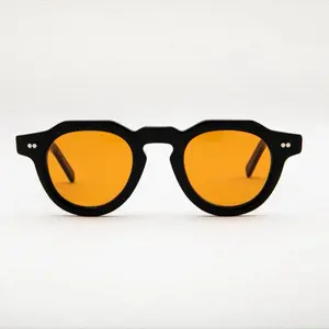 15 FUEL eyewear - Orange Lens Sunglasses with Black Frame and Round Shape for Men and Women