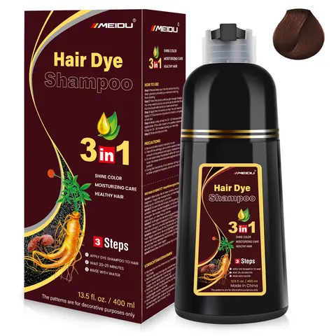 MEIDU Dark Brown Hair Dye Shampoo 3 in 1 - Herbal Ingredients Natural Shampoo, Natural Haircoloring,Plant Haircare, black hairdye, Salon（400ml）