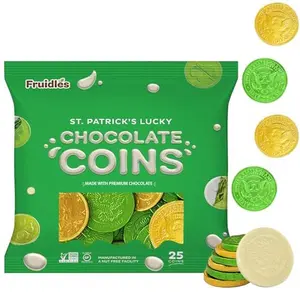 Fruidles St. Patrick's Day White, Green and Gold Coins, Belgian Nut-Free Milk Chocolate, Kosher Certified Dairy (25 Coins)