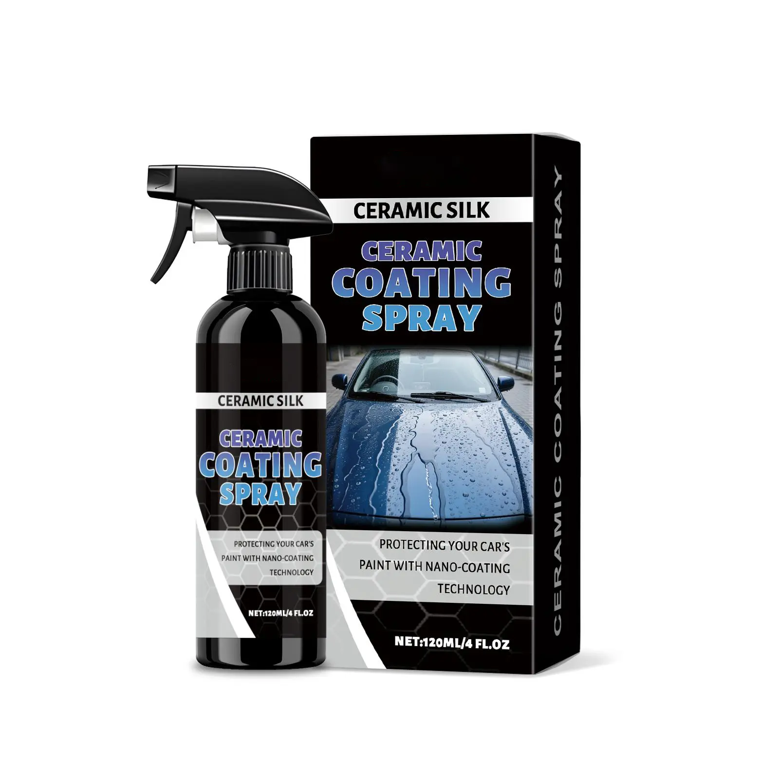 120ml Ceramic Coating for Cars, Hydrophobic Car Paint Coating Spray, High Shine Protective Ceramic Wax, Water Repellent Paint Sealant for Auto Paint, Glass, Windshield, Windows, Trim, Wheels, Headlights & Motorcycles