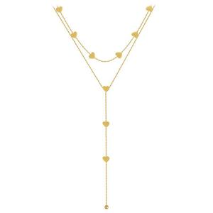 MP Double Layered Heart Long Necklace 18K Gold Plated Chain Pendant Accessories Vintage Jewelry for Women Girl everyday