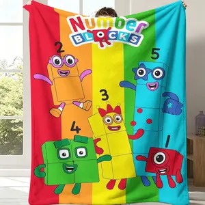 Numberblocks Rainbow Striped Throw Blanket - Bright Colorful Background Numberblocks Characters Compilation Flannel Blanket, Cozy Soft Blanket Featuring 1-5 Numberblocks & Logo, Perfect Educational Gift for Toddlers & Preschoolers