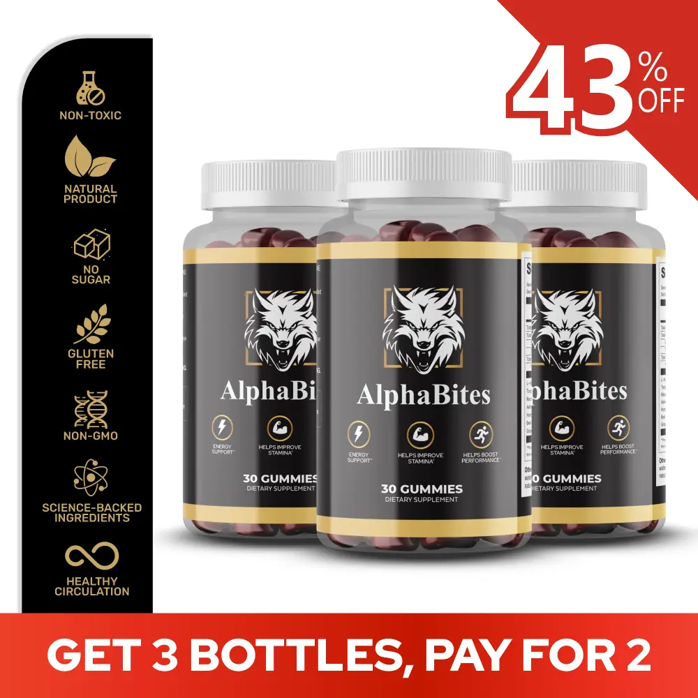 AlphaBites - 3 Bottles - 7-in-1 Nitric Oxide Booster - Beet Root & L-Arginine Gu...