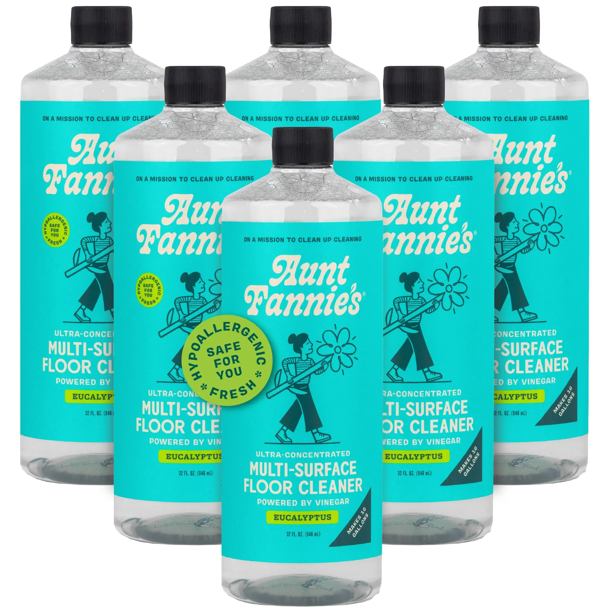 Aunt Fannie's Ultra Concentrated Floor Cleaner For Mopping, Makes 16 Gallons, Eucalyptus Scent, 32 oz. (Pack of 6)