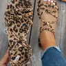 Women's Fashion Leopard Print Flat Sandals, Cross Strap Design, Comfy Strappy Sandals, Comfortable Versatile for Indoor Outdoor Vacation Beach, Comfy Footwear Sandals