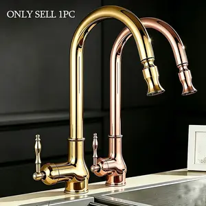 Vintage Style Kitchen Faucet, Brass Rotatable Sink Faucet, Farmhouse RV Commercial, Pull-Down Vegetable Bowl Faucet, Multiple Modes High Pressure, Rotatable Rotary Faucet