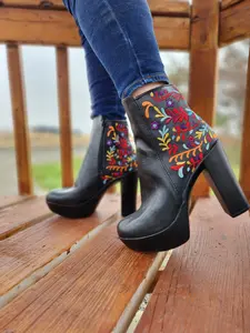 Embroidered Leather Mexican Boots: Karol Platform Heel