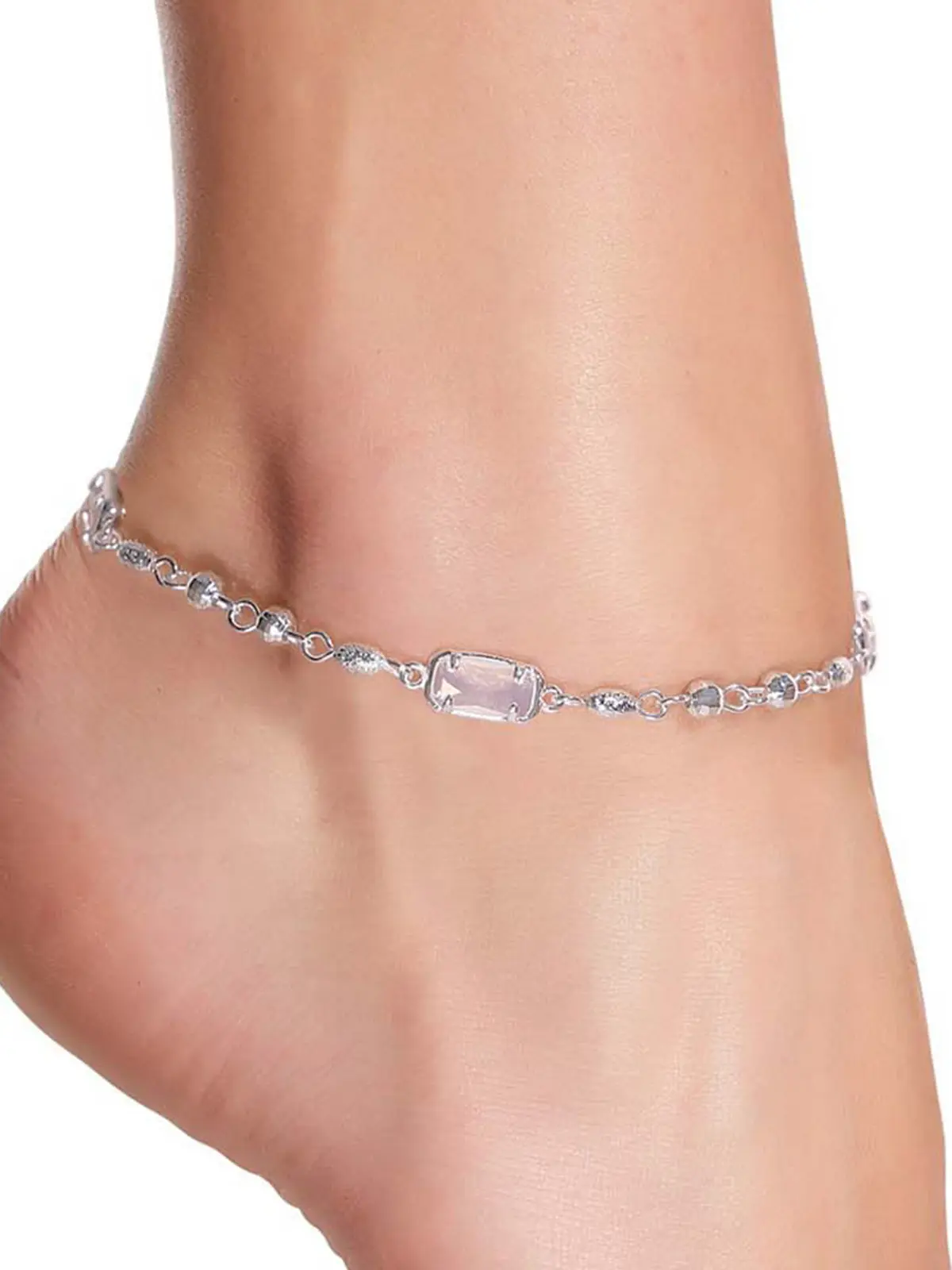 Artificial Moonstone Crystal Shiva Anklet In Silver