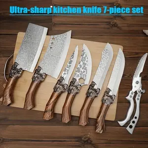High-Quality Kitchen Knife Set: Chef Knife, Meat Knife, Fish Knife, Fruit Knife, Scissors, Multi-Functional Knife Set, Essential Knives, 7-Piece Set,  Combination Kitchen Knife Set food contact