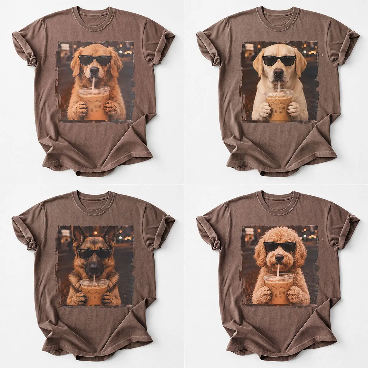 Comfort Colors Funny Dog Iced Coffee Graphic Tee, 50 Dog Breeds Shirt, Cute Golden Retriever Sunglasses T-Shirt, Aesthetic Pet Lover Tee for Women - Squirrel Corner
