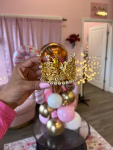 Mini Gold Crown with Pearl Accents for Royal Themed Parties and Decorations