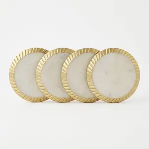 Quinn gold edge detailed 4" marble coaster (Set of 4)