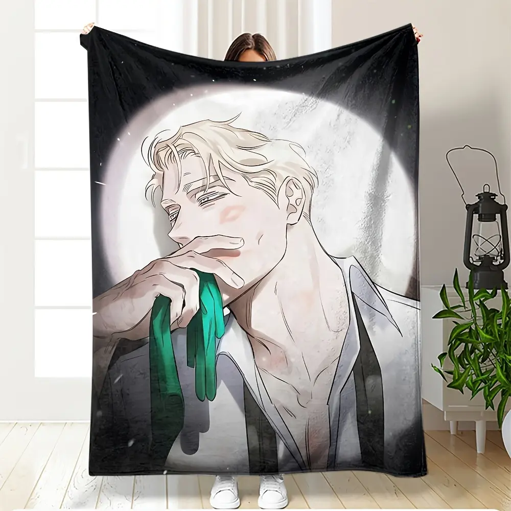 1pc Glam Anime-Themed Ultra-Soft Flannel Blanket All-Season Multipurpose Knitted Polyester Throw for Bed Sofa Living Room Game Room Anti-Allergy Digital Print, Anti-Allergen, Hd Print