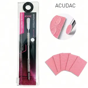 Single Stainless Steel Cuticle Pusher with 5 Micro Grain Polishing Pads Nail Dead Skin Remover Double Head Hoof Shaped Slant Pusher Manicure Tool