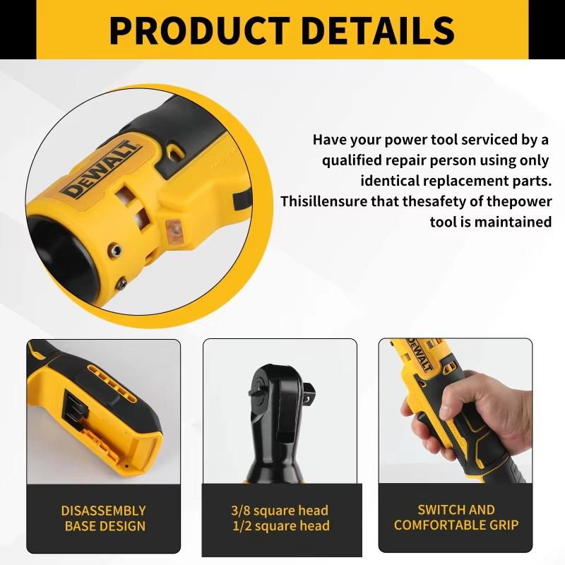 For Dewalt 20V Battery "1/2"& "3/8" 95N.M Brushless Ratchet Wrench 15cm Extended Long Head Cordless Electric Power Impact Driver Power Tool