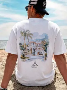 Men's Italian Coastal Tee | "Italy Amalfi Coast" Watercolor Graphic Print | Relaxed Loose Fit | Breathable Lightweight Fabric | Ideal for Beach Days & Travel Outfits | Must-Have Wanderlust Wardrobe Piece