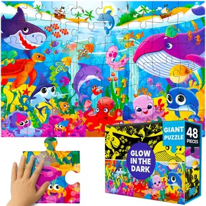 QUOKKA Giant Floor Glow-in-the-Dark Jigsaw Puzzle for Kids Ages 4-8 - 48-Piece Deep Sea Adventure Engaging Puzzle Toy with Vivid Colors, Magical Glow to Spark Curiosity, Jigsaw Puzzles