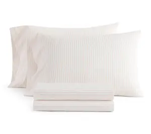 Martha Stewart Ticking Stripe White/Pink CottonTwin Sheet Set