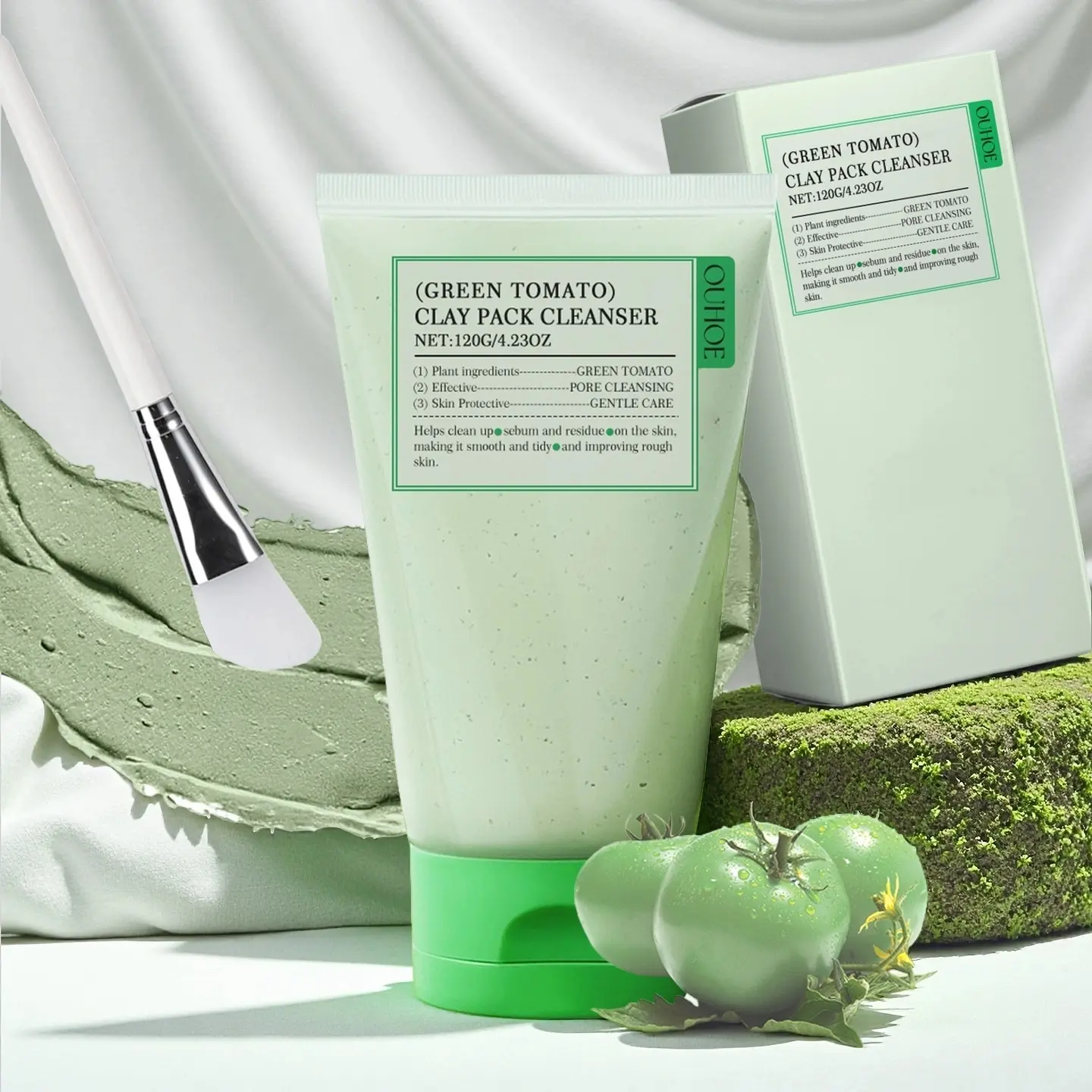 Green Tomato Clay Mask Exfoliating Cleanser Pore Purifying Cleansing with Green Tomato Extract Sebum & Clogged Pore Care Exfoliation, Gentle Mild Oil Control Facial Wash, Refreshing Nourishing Skin Care