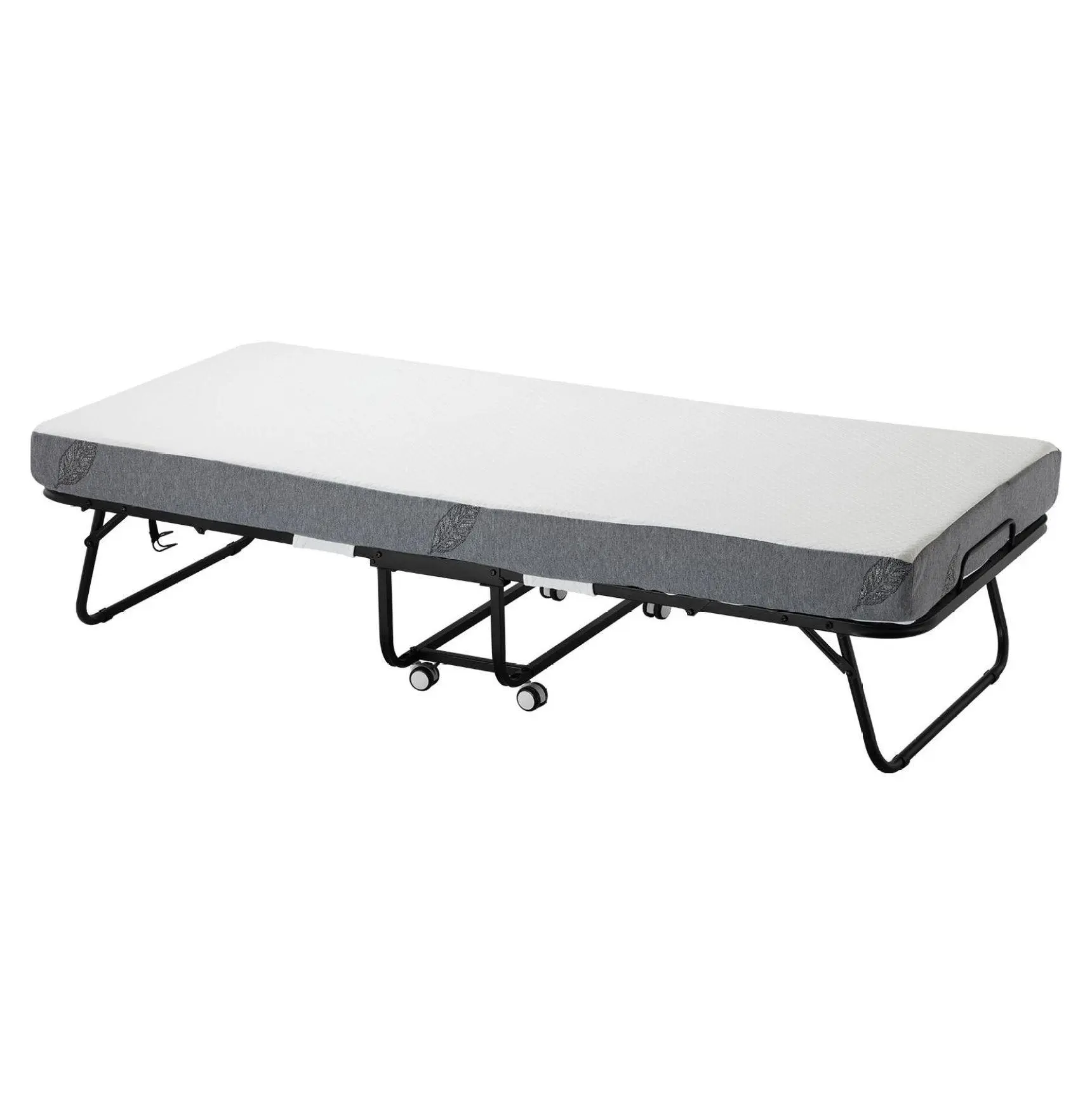 Twin Size Rollaway Folding Guest Bed, 31x75in with 5in Memory Foam Mattress, 300lb Capacity Metal Frame with Lockable Wheels for Adults, Home Use
