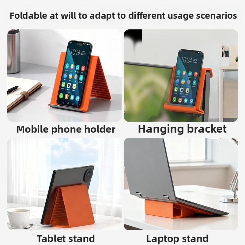 Multifunctional silicone folding mobile phone stand – ideal for frequent users of digital devices. Suitable for use on office desks, in the kitchen for following recipes, for portable storage whilst travelling, and as a non-slip mount in the car.