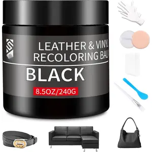 Leather Recoloring Balm,8.5oz Leather Color Restorer,Black Leather Repair kit for Furniture and  Interior,Leather Couch Scratch Repair,Leather Dye  for Faded,Cracked and Damaged Leather