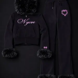 Women's Detachable Fur Sweat Suit - Fashion Tops with Stylish Design, Basic Fabric, Casual Wear Womenswear