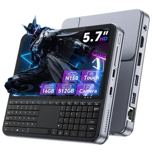 Mini PC 5.7" Touchscreen Handheld Computer Win 11, N150 up to 3.6GHz, 16GB RAM 512GB SSD, Backlit Keyboard, WiFi6 BT5.2, Dual Type-C, HDMI 2.1 DP, Small Portable PC