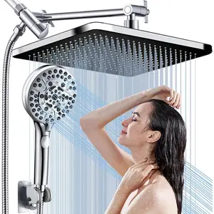 14 inch Rainfall + Handheld Shower Combo | High Pressure Fixed | 10 Spray Modes | Chrome Finish | Bathroom Must Have