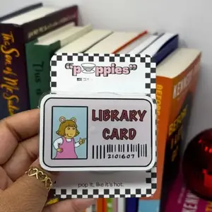 A Library Card Credit Card Poppie Magsafe Phone Grip, Cute Kindle Accessories, Bookish Gift For Her sticky magnetic mount, Compact Holder Stand