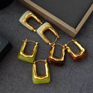 Gold Acrylic Resin Hoop Earrings for Women,Clear Irregular Lucite Square Drop Dangle Earrings,Charm Valentine's Day Anniversary Jewelry Gifts