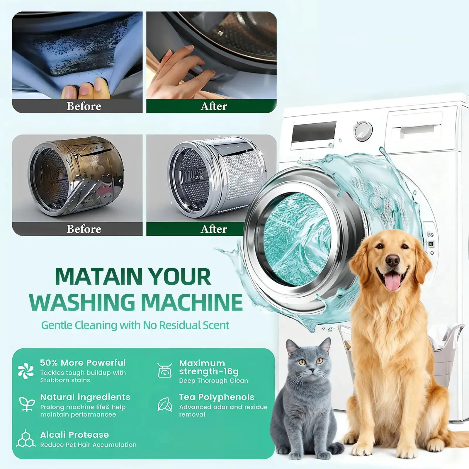 Magic Aura Washing Machine Cleaner for Pet Owners Enzymatic Deep
