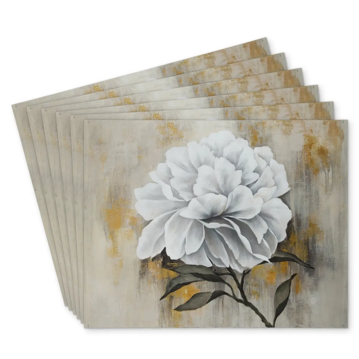 360 stand Rectangular Floral Tableware Placemats - 6-Piece Set, 14x18 in, Stylish Traditional White Peony Polyester, Lightweight Elegant Kitchen Table Home Decor Accent, Aesthetic, & Coasters Protective Placemats, Rectangle
