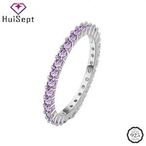 Huizhu Luxury Ladies Ring Silver 925 Jewelry with Amethyst Gemstone Ring for Wedding Party Promise Banquet Gift Ornament
