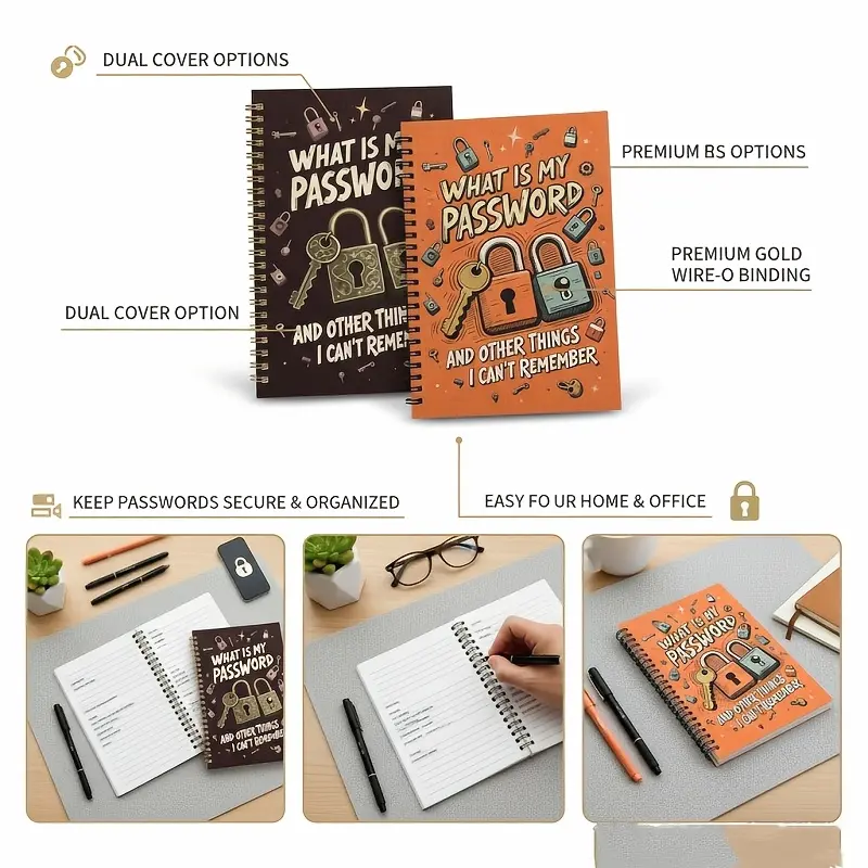 Password Keeper Notebook (2 Styles) - Internet & Computer Login Organizer | With Alphabetical Tabs, Spiral Bound for Home/Office, Website Username Password Tracker
