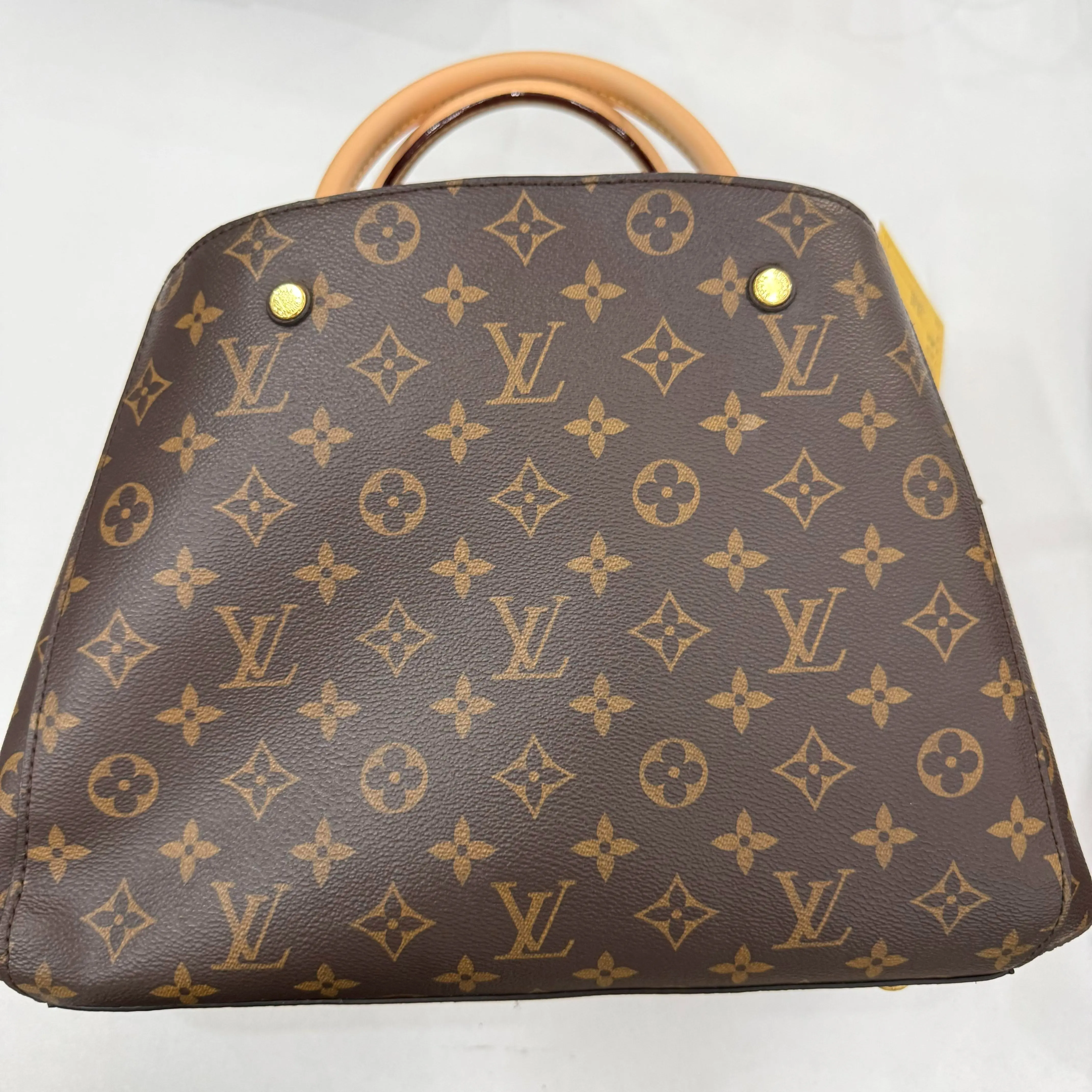 Pre-owned Louis Vuitton Pre‑owned,100% authentic Montaigne Monogram Coated Canvas Top‑Handle Commuter Tote Handbag