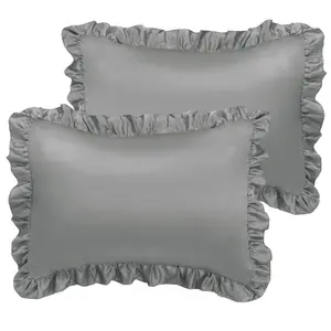 PiccoCasa Satin Pillow Cases for Hair and Skin, 2-Pack-Ruffled Pillow Shams Oxford Pillowcases Covers with Envelope Closure