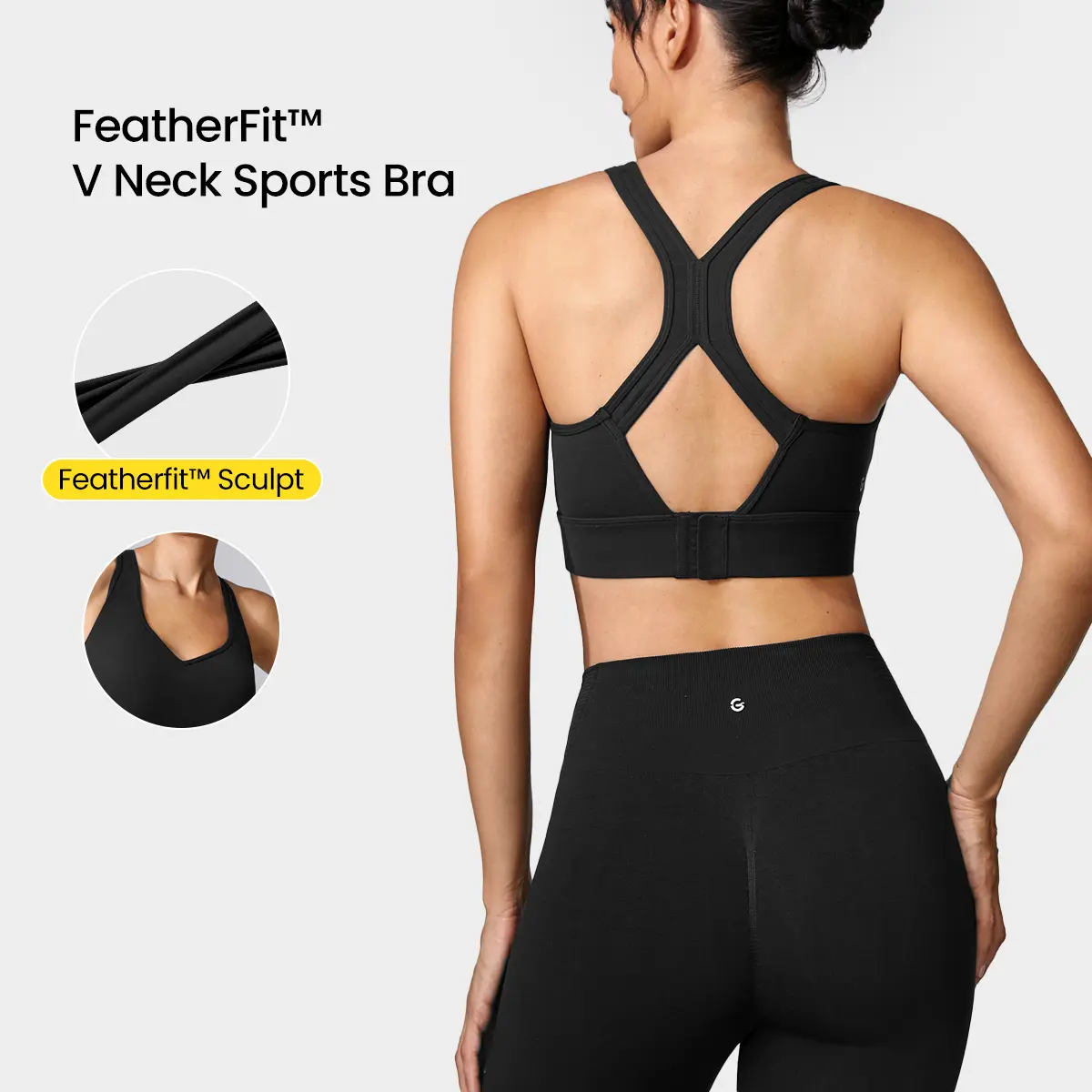 GLOWMODE FeatherFit-Sculpt V Neck Racerback Sports Bra Tank Top Medium Support Workout