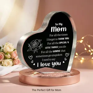 Mothers Day Mom Gifts for Wife from Daughter Son Husband, 5.9×5.9 inch Delicate Heart Plaque Decorations, Personalized First Mothers Day Birthday Christmas Valentines Day Mom Stepmom Grandma Gifts