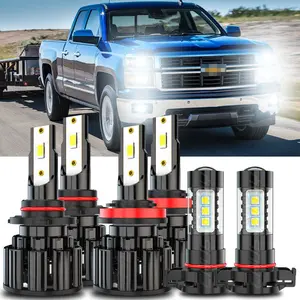 For Chevy Silverado 1500 2007 2008 2009 2010 2011 2012 2013 2014 2015  6Pcs Front LED Headlight Bulbs High Low Beam+Fog Lights Kit Truck