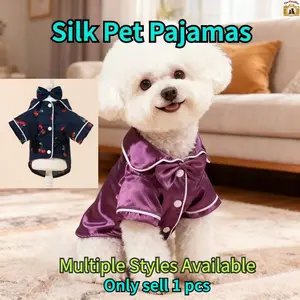 Silk-Like Pet Pajamas | Cherry Pattern 2 Fabric Options | Two-Legged Outfit Clothes for Teddy, Bichon & Cats