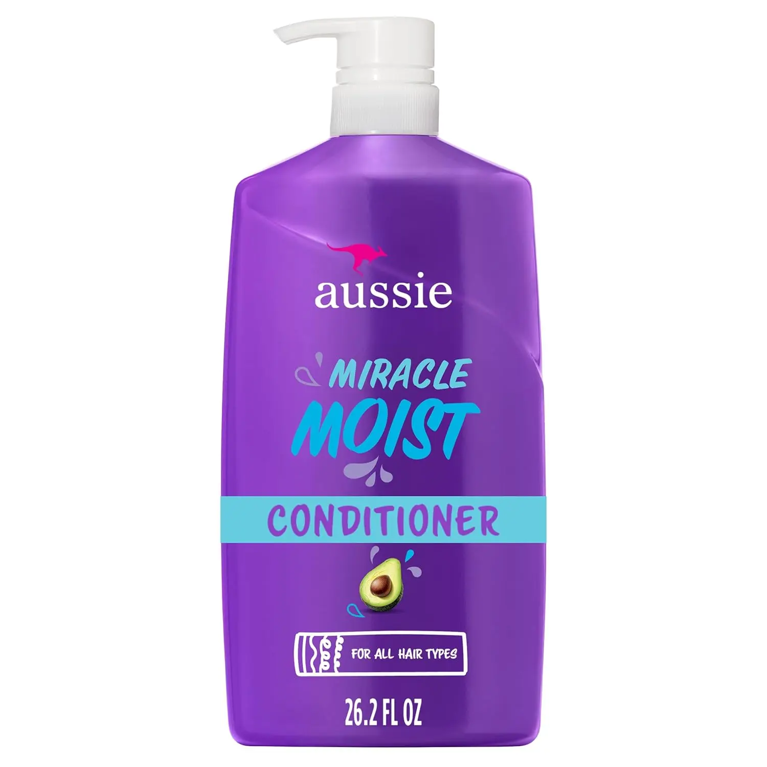 Aussie Miracle Moist Conditioner, Avocado & Jojoba Oil, Paraben-Free Moisturizing Hair Conditioner, Hydrating & Smoothing Formula, 26.2 fl oz